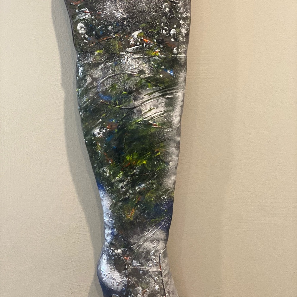 Abstract Art Sculpture with Green and Blue Accents - Picture 7 of 8